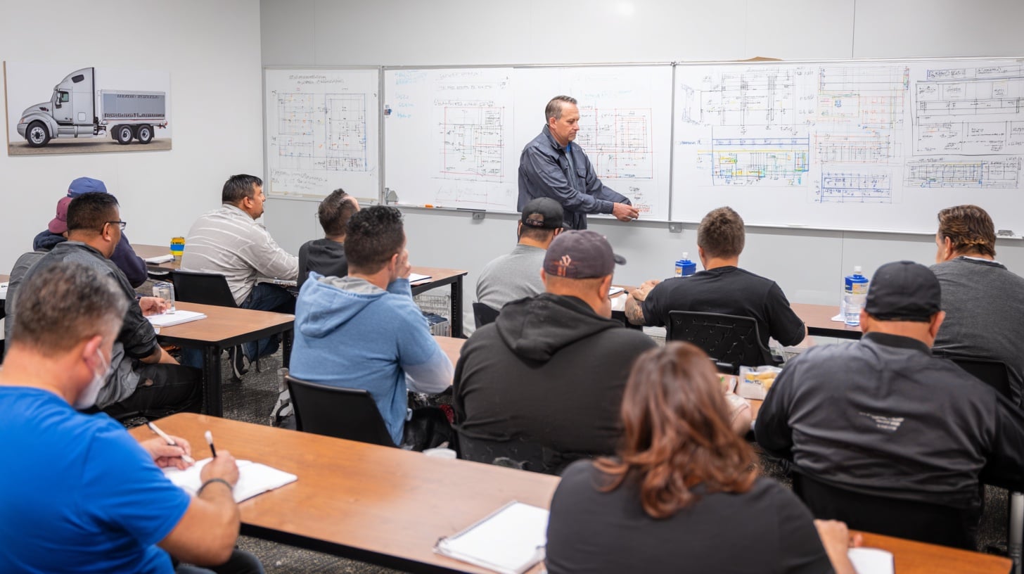 CDL classroom instruction in North Carolina - Students learning commercial driving theory and regulations
