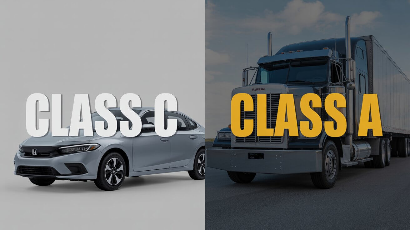 Comparison between a standard car and a Class A semi-truck