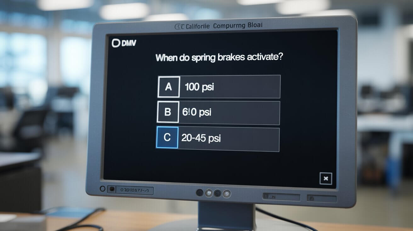 Person taking a computer-based CDL test at a DMV office