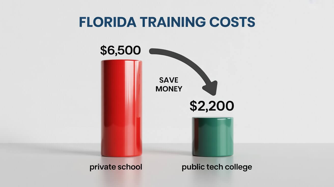 Chart comparing Florida Private CDL School costs vs Public Technical Colleges