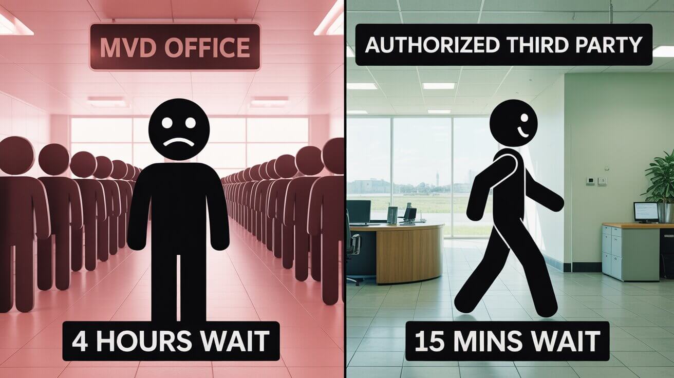 Infographic comparison: MVD wait times vs Authorized Third Party speed in Arizona