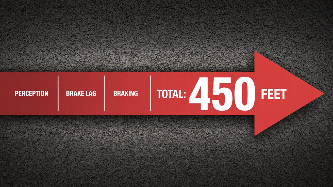 Infographic showing total stopping distance for a commercial truck