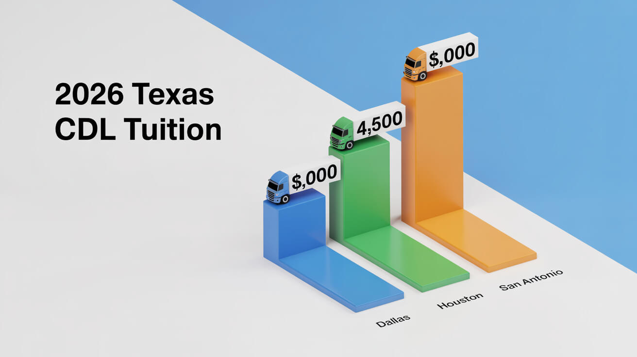 Comparative chart of CDL tuition costs in Dallas, Houston, and San Antonio